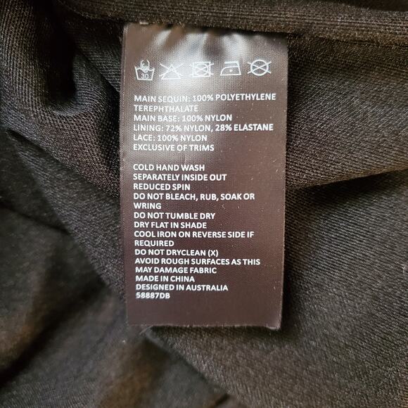 Bardot Aurora Sequin Lace Mini Dress Black Long Sleeve Party Dress Size 8 Large - Picture 10 of 11